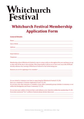 Fillable Online Whitchurch Festival Membership Application Form Fax ...