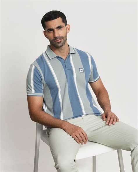 Buy Light Green Terry-towel Stripe Slim Fit T-shirt Online at Muftijeans