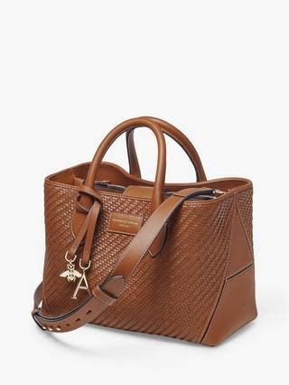 Aspinal of London London Midi Diagonal Plain Weave Leather Tote Bag, Tan