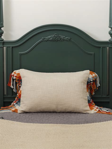 Off White Cushion Cover with Colorful Macrame Tassels – Rectangle ...