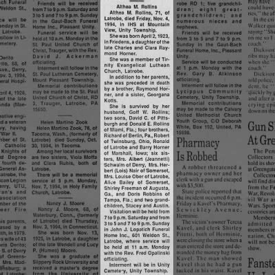 Althea Marie Horner Rollins obituary-Latrobe Bulletin, Latrobe, PA; Nov ...