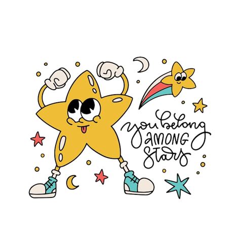 Vintage cartoon star character in s retro style with lettering text you ...