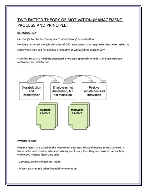 TWO Factor Theory OF Motivation - TWO FACTOR THEORY OF MOTIVATION ...