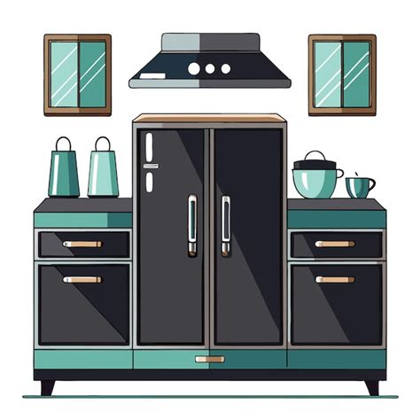 A modern kitchen setup featuring a refrigerator and cookware | Premium ...