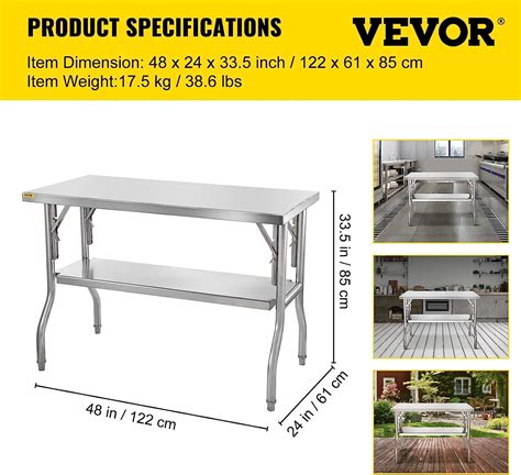 Buy VEVOR Commercial Worktable Workstation 48 x 24 Inch Folding ...