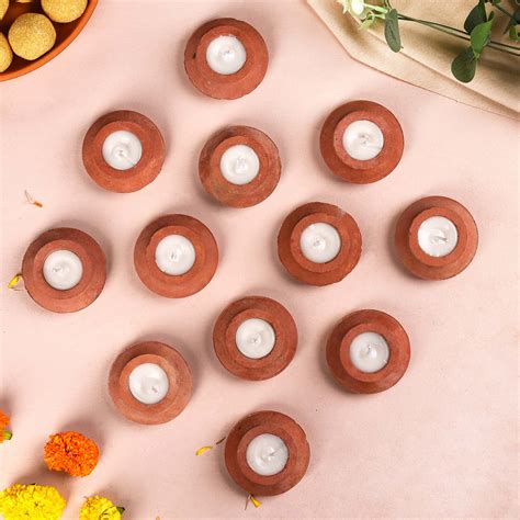 Matki Earthen Clay Diyas Set Of 24 Online - Premium Candle Holder ...