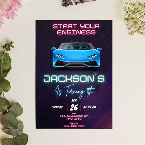 Lamborghini Sport Race Car Birthday Invitation Template – CreativeRino