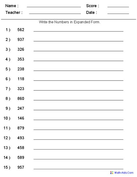Image result for Expanded Form Math Worksheets for 3rd Grade