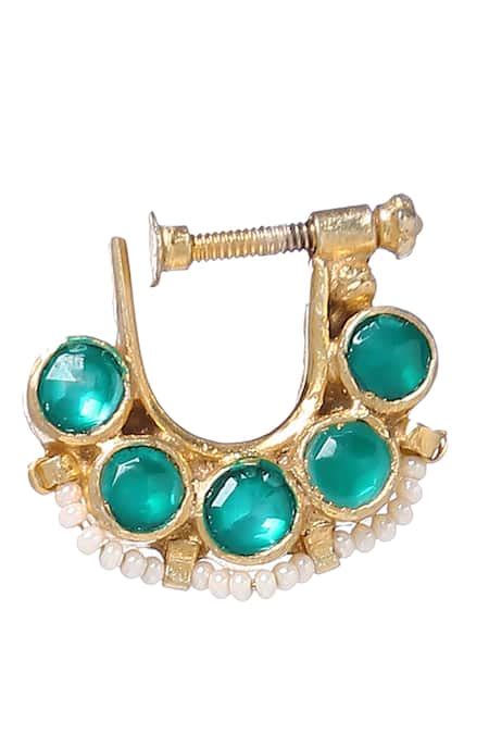 Buy Gold Plated Kundan Nose Ring by Paisley Pop Online at Aza Fashions.