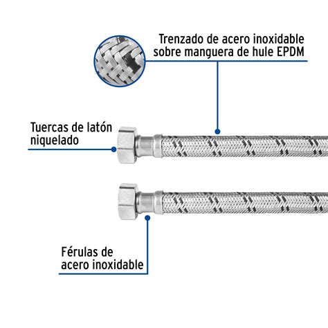 Manguera para boiler, acero inox, 3/4 x3/4 , 100 cm, FOSET, Mangueras ...