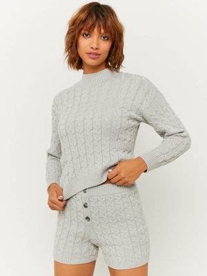 Buy High-Neck Cable-Knit Pullover In Grey Online