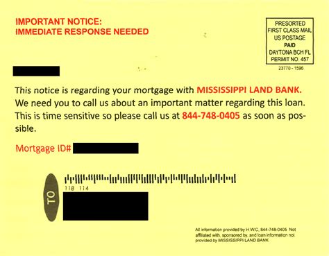 Postcard Scam, Unaffiliated with Mississippi Land Bank
