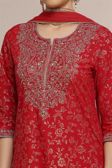 Buy Green-Maroon Cotton Straight Printed Suit Set Online at Biba Global