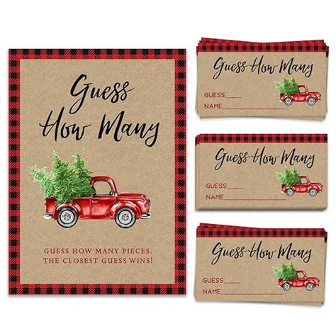 Christmas Candy Jar Guessing Game, 50 Cards and Matching Sign, Guess ...