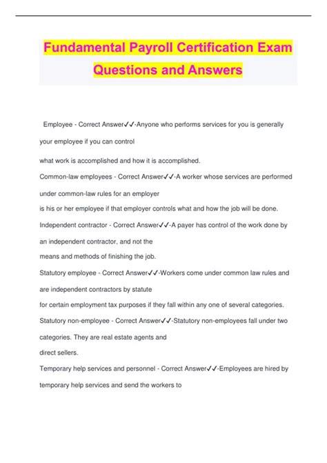 Fundamental Payroll Certification Exam Questions and Answers - FPC ...