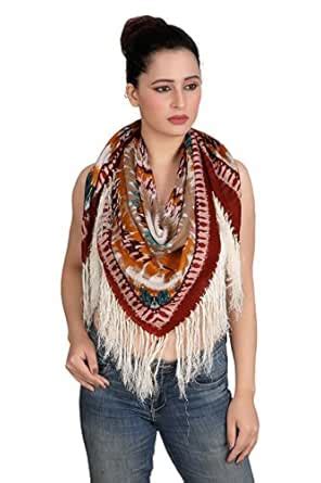 Buy VERISMO Scarf Abstract Printed Square Scarf with Long Fringes to ...