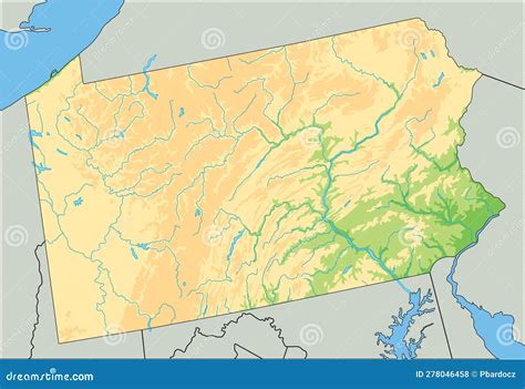 Detailed Pennsylvania Physical Map With Labeling. Cartoon Vector | CartoonDealer.com #278046469