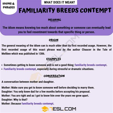 "Familiarity Breeds Contempt" Meaning, Origin and Examples • 7ESL