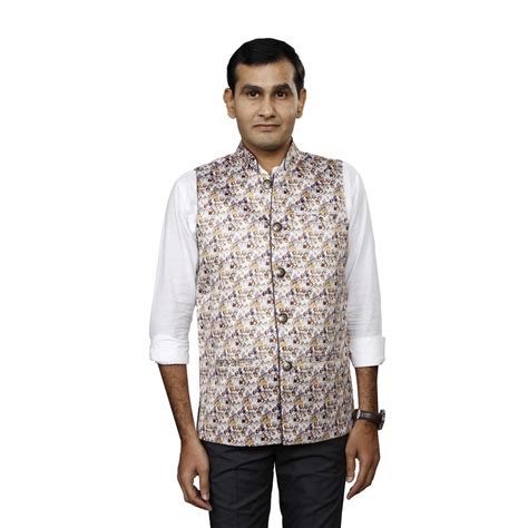 Buy Shree Fashion Men's Satin Digital Print Sleeveless Nehru Jacket at ...