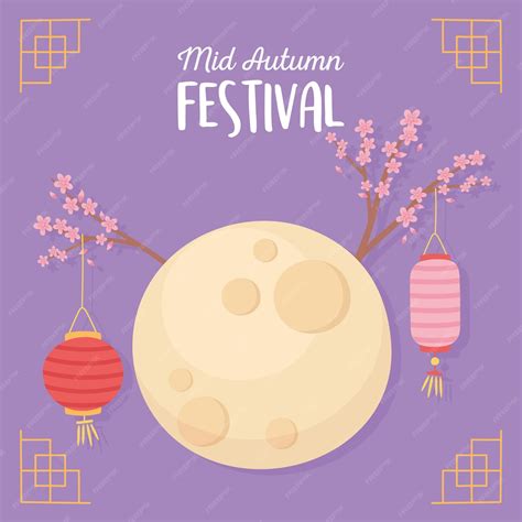 Happy mid autumn festival, full moon sakura flowers branches and ...