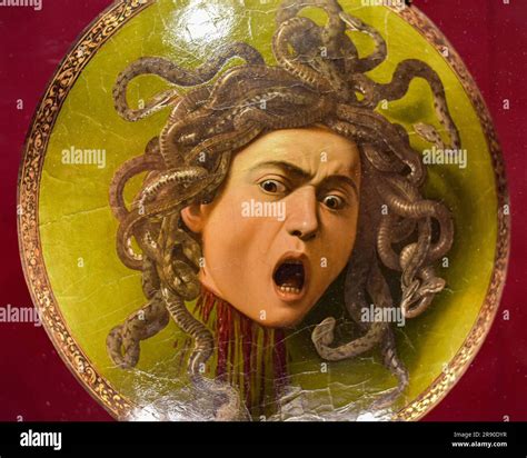Florence, Italy - 20 Nov, 2022: Uffizi Gallery, the shield with the ...
