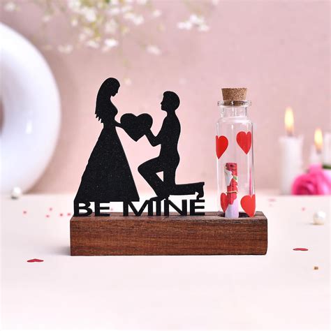 CraftVatika Be Mine Love Couple Valentines Showpiece with Wooden Base ...