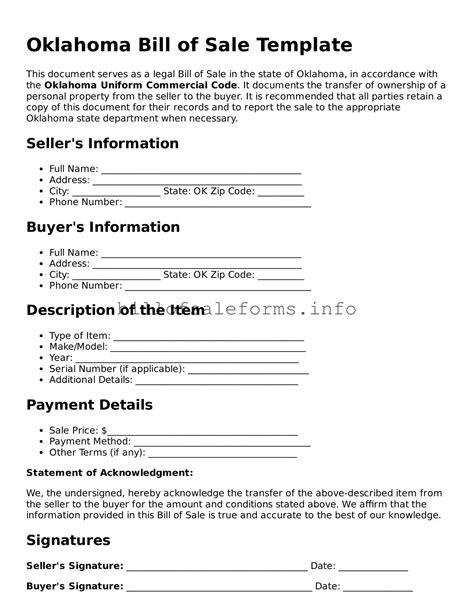 Printable Oklahoma Bill of Sale Template ⋆ Free Bill of Sale Forms