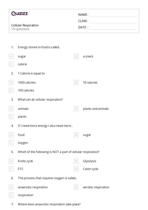 50+ cellular respiration worksheets on Quizizz | Free & Printable