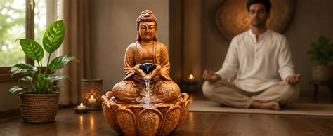 Vastu Sajja Lotus Buddha Waterfall Fountain with LED Light | Polyresin ...