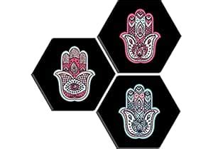 SAF paintings Set of 3 Hexagon Flower modern art MDF Board UV Textured ...