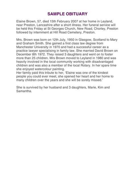 Image result for Sample Obituary