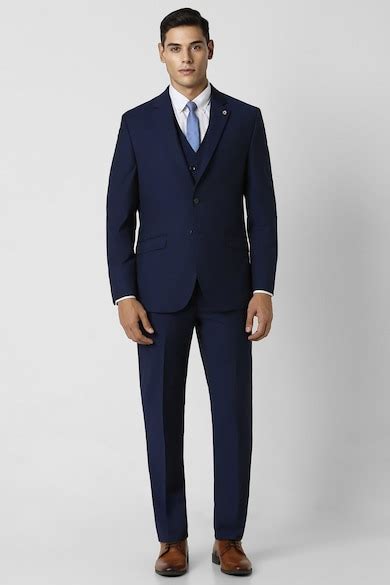 Buy Men Navy Textured Slim Fit Formal Three Piece Suit Online ...