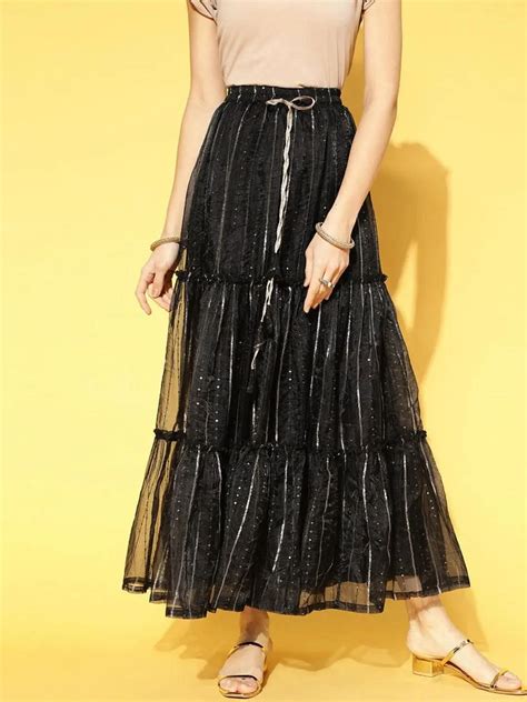 Buy Black Embellished Polyester Skirt Online at Rs.1109 | Libas