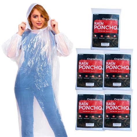 CrucialSense Rain Poncho for Adults - Disposable Family Pack of 5 ...