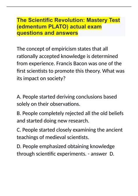 The Scientific Revolution: Mastery Test (edmentum PLATO) actual exam ...