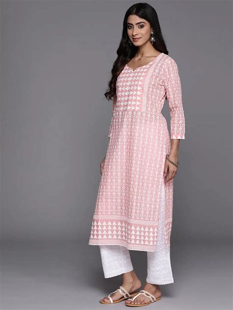 Buy Peach Embroidered Cotton Straight Kurta Online at Rs.699 | Libas