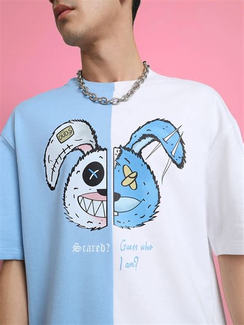 SCARED TEDDY OVERSIZED T-SHIRT SKY BLUE-WHITE
