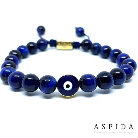 Real Blue Tiger Eyes Evil Eye Gemstone Crystal Bracelet, Bracelet for ...