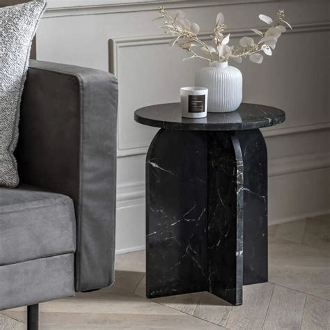 Natural Round Black Marble Side Table