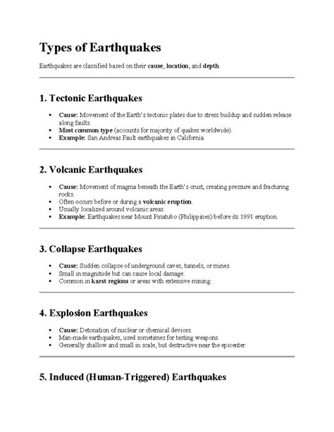 Types of Earthquakes: Tectonic, Volcanic, Collapse, and More - Studocu