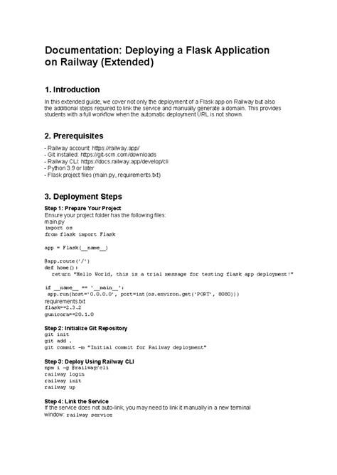 Railway (CS101): Extended Guide to Flask App Deployment - Studocu