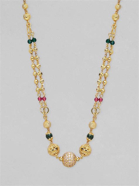 Rubans 22k Gold Plated Ethnic Neck Chain With Pink And Green Beads.