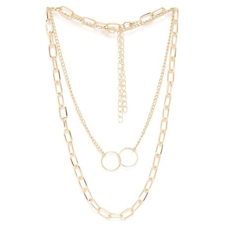 Buy OOMPH Gold Tone Link Chain Multi Layer Necklace Online