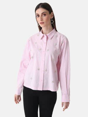 Buy KAZO Pink Boxy Fit Embellished Shirt Online