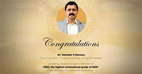 Dr Varinder S Kanwar, Vice Chancellor, Chitkara University HP becomes ...
