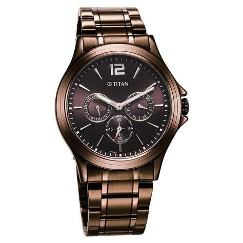 Buy Online Titan Neo Splash Quartz Multifunction Brown Dial Stainless ...