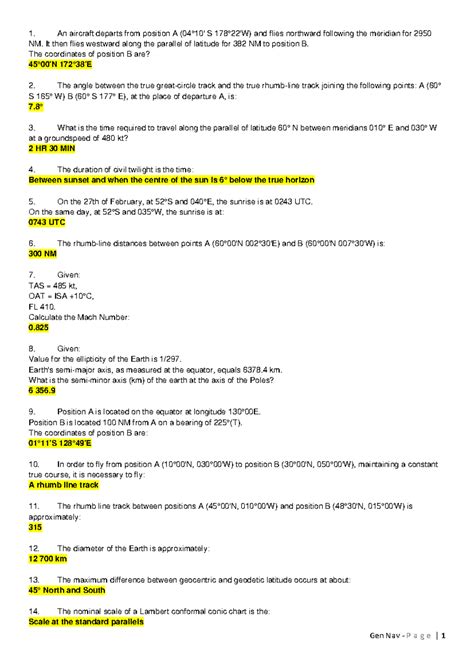 General Navigation 1: Comprehensive Study Guide and Calculations - Studocu