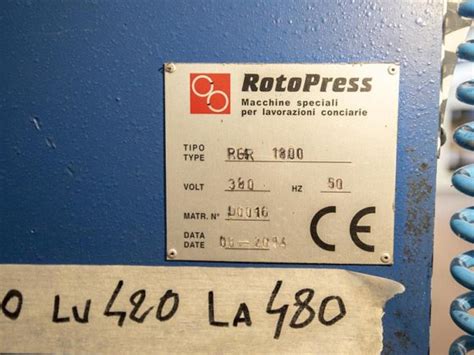 2014 ROTOPRESS RGR 1800 Rotary Press for sale in Lombardy, Italy