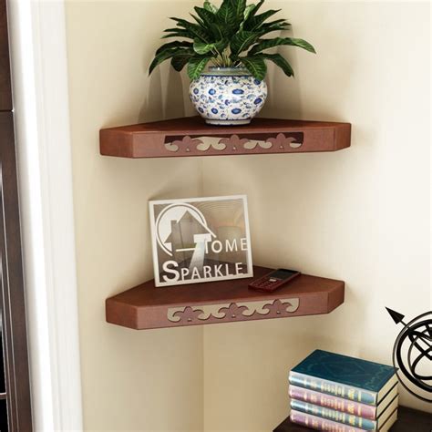 Buy HOME SPARKLE Set of 2 Corner Wall Shelves - Brown from Home Sparkle ...
