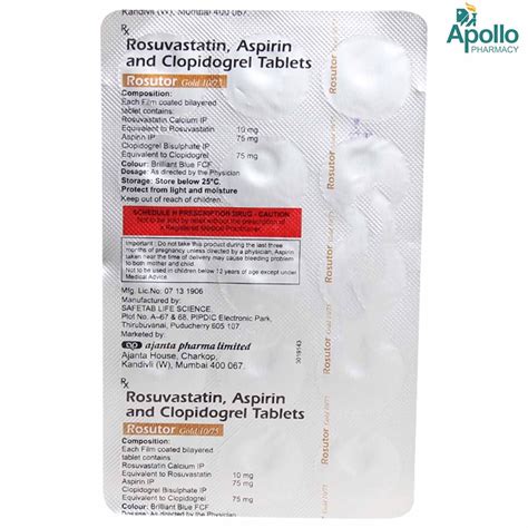 Rosutor Gold 10/75 Tablet 15's Price, Uses, Side Effects, Composition ...